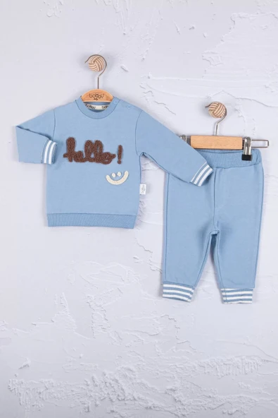 Eterelle Hello Nakışlı % 100 Pamuk 2'li Erkek Bebek Takım