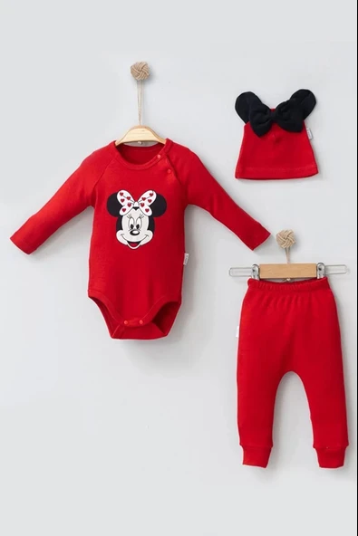 Eterelle Mickey Desenli Şapkalı 3'lü Erkek Bebek Takımı