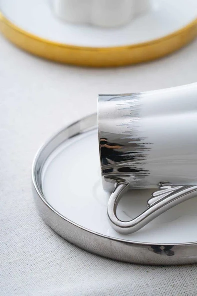 Acar HXF-05924 Aurora Karışık 6lı Kahve Fincan Takımı Gold-Gümüş - 4