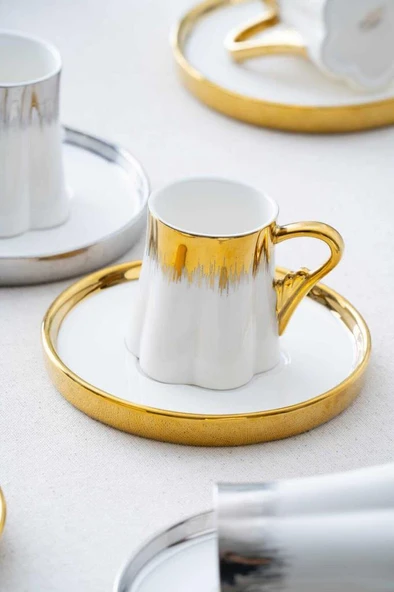 Acar HXF-05924 Aurora Karışık 6lı Kahve Fincan Takımı Gold-Gümüş - 2
