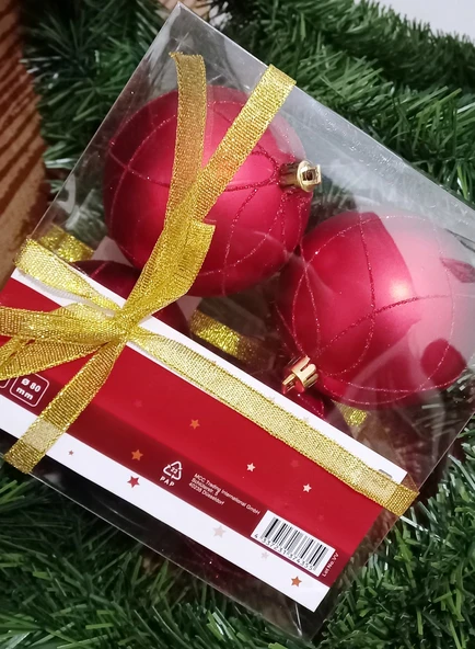 VIP KALİTE 8 CM 4 ADET SİMLİ KIRMIZI TOP YILBAŞI AĞACI SÜSLERİ VİTRİN SÜSLERİ KIRMIZI YILBAŞI TOP SÜSLER NOEL AĞACI SÜSLERİ - Resim 2