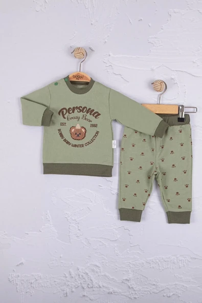 Eterelle Persona Bear Nakışlı % 100 Pamuk 2'li Erkek Bebek Takım - 2