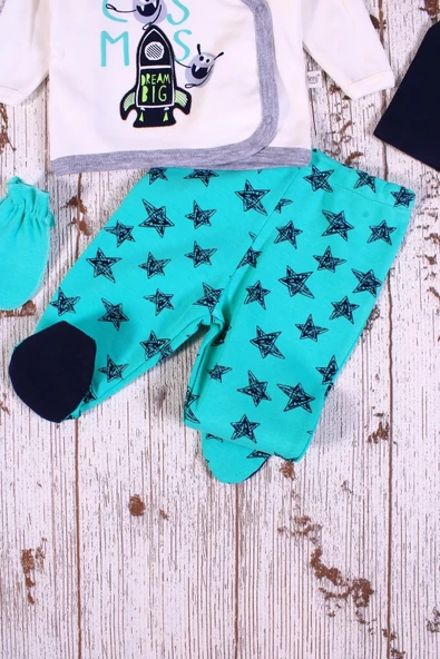 Eterelle Yıldız Desenli Fularlı 5'li Erkek Hastane Çıkışı - 2