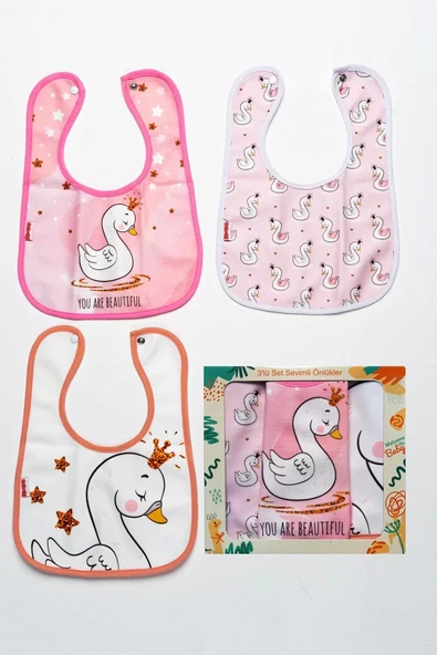 Eterelle Kuğu Temalı Kare 3 Parça Microfiber Mama Önlüğü Kendi Kutusunda (su Geçirmez) Çıtçıtlı