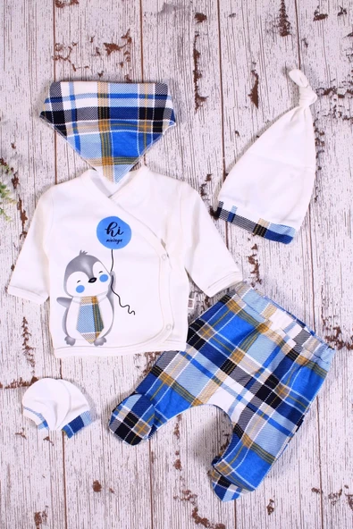 Eterelle Ekoseli Penguen Desenli Fularlı 5'li Erkek Hastane Çıkışı