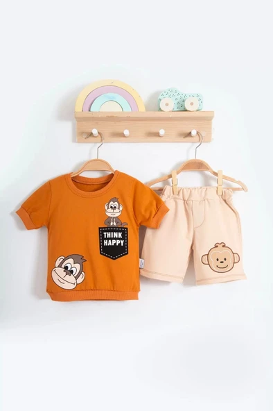 Eterella Maymun Desenli 2li Erkek Bebek Takım