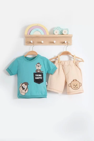 Eterelle Maymun Desenli 2li Erkek Bebek Takım