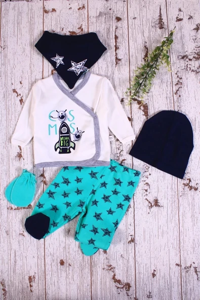 Eterelle Yıldız Desenli Fularlı 5'li Erkek Hastane Çıkışı