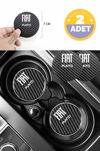 Fiat Punto Siyah Karbon 7 cm Bardak Altlığı Fiat Yazılı Punto Logolu 2 Adet Dayanıklı Şık Tasarım