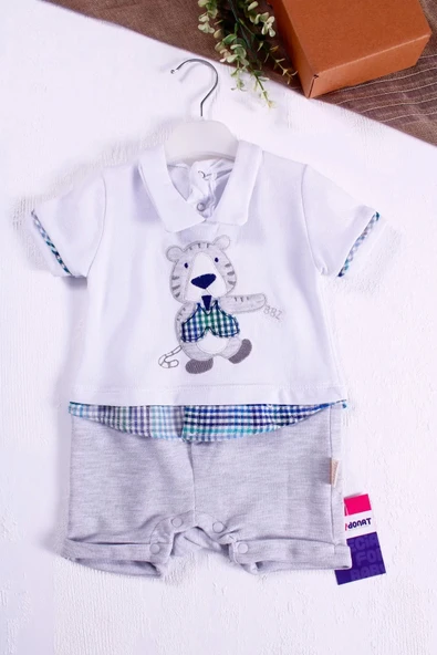 Eterelle Gömlek Desenli Erkek Bebek Tulumu