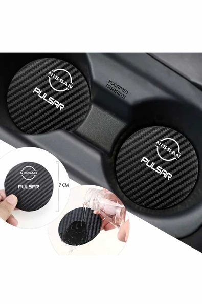 Nissan Pulsar Karbon Bardak Altlığı Nissan Pulsar Yazılı Spor ve Şık 2 Adet 7 cm Tasarım - 4