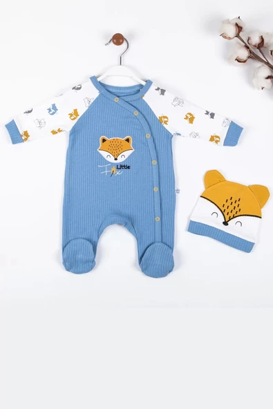 Eterelle Little Fox Desenli % 100 Pamuk Erkek Bebek Tulumu