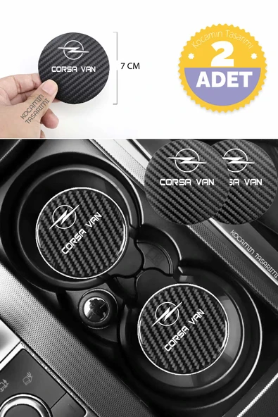 Opel Corsa Van Araba İçin Karbon Bardak Altlığı Opel Corsa Van Yazılı 7 cm Dayanıklı Şık Tasarım 2 Adet