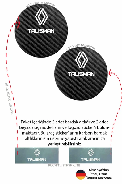 Renault Talisman Siyah Karbon Araç Bardak Altlığı Renault Logolu Talisman Özel Üretim 2 Adet 7 cm - 3