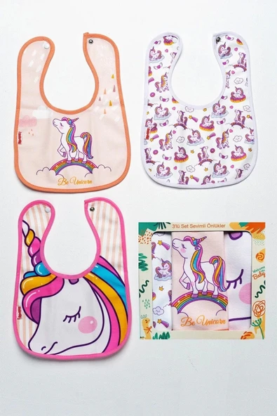 Eterelle Unicorn Temalı Kare 3 Parça Microfiber Mama Önlüğü Kendi Kutusunda (su Geçirmez) Çıtçıtlı
