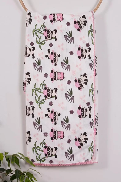 Eterelle Pembe Bambu Desenli 95*120 Müslin Bebek Battaniyesi