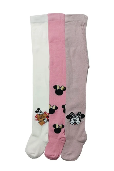 3lü Kız Bebek Çocuk Külotlu Çorap Renkli Minnie Desenli Pamuklu - 2
