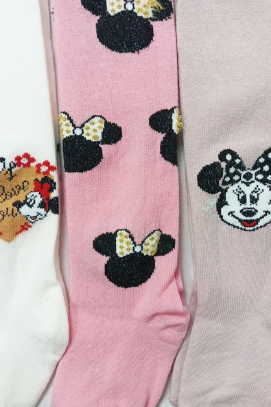 3lü Kız Bebek Çocuk Külotlu Çorap Renkli Minnie Desenli Pamuklu - 4
