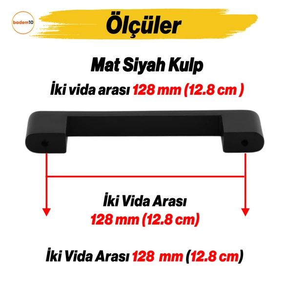 Uhud Kulp 128 mm Siyah Metal Mutfak Mobilya Çekmece Mutfak Dolap Dolabı Kulpları Kapak Kulbu 12.8 cm - 2