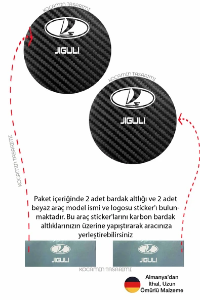 Lada Jiguli Siyah Karbon Araç Bardak Altlığı Lada Logolu Jiguli Özel Üretim 2 Adet 7 cm - 3