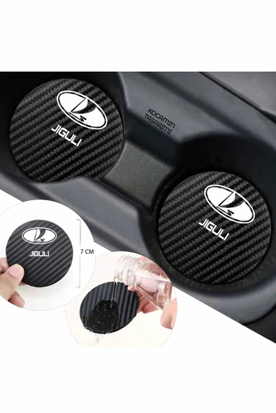 Lada Jiguli Siyah Karbon Araç Bardak Altlığı Lada Logolu Jiguli Özel Üretim 2 Adet 7 cm - 4