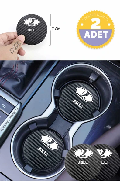 Lada Jiguli Siyah Karbon Araç Bardak Altlığı Lada Logolu Jiguli Özel Üretim 2 Adet 7 cm - 1