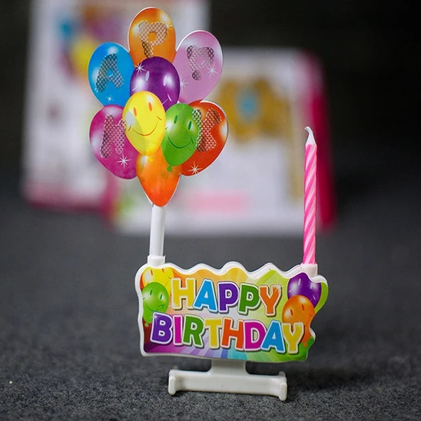 LED IŞIKLI PASTA MUMU MÜZİKLİ PASTA MUMU PİLLİ MUM DOĞUM GÜNÜ PASTA MUMU BALLOONS HAPPY BIRTHDAY CANDLES - 3