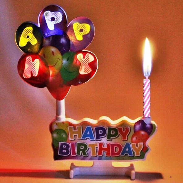LED IŞIKLI PASTA MUMU MÜZİKLİ PASTA MUMU PİLLİ MUM DOĞUM GÜNÜ PASTA MUMU BALLOONS HAPPY BIRTHDAY CANDLES