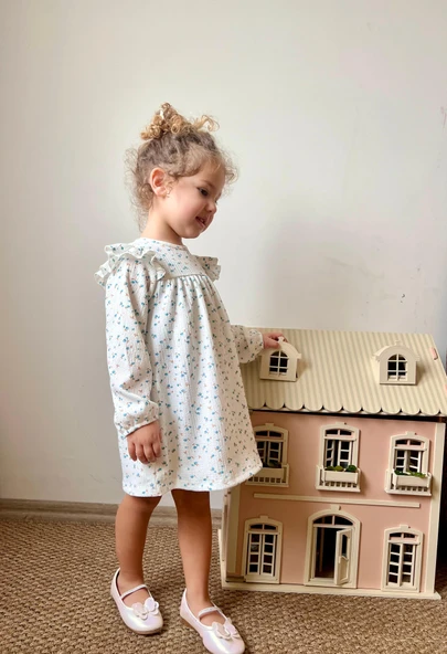 Çiçekli Kız Çocuk Elbise - Resim 5