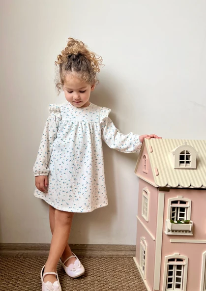 Çiçekli Kız Çocuk Elbise - Resim 3