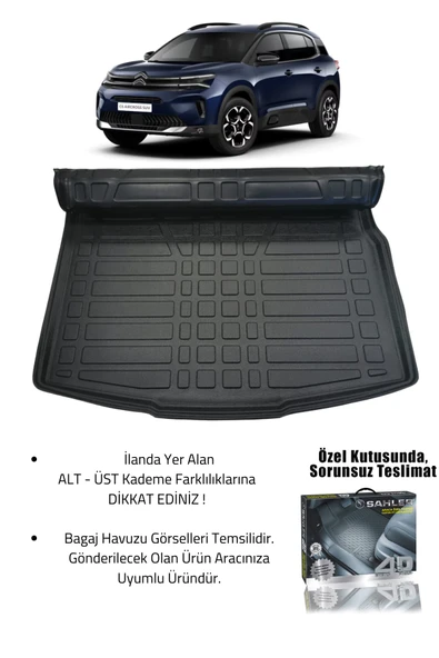 Sahler C5 Aircross 2019+ Uyumlu 4.5D Premium Havuzlu Oto Paspas Ve Liner Marka 3d ALT Bagaj Havuzu - Resim 2