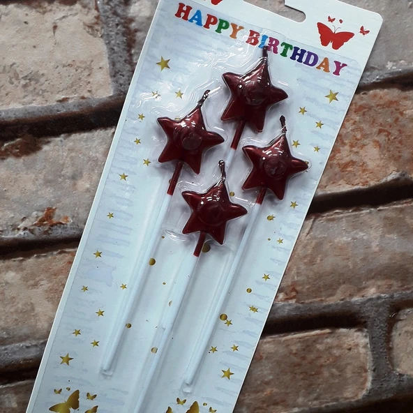 4 ADET KIRMIZI YILDIZ PASTA MUMU YILDIZ DOĞUM GÜNÜ PASTA MUMU KIRMIZI PASTA MUMU YILDIZ MUM RED CANDLE