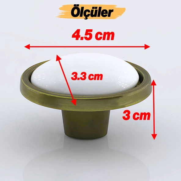 Çoruh Porselen Antik Sarı Kulp Düğme Çekmece Mutfak Mobilya Dolabı Dolap Kulpu Kulbu Metal Kulpları - 3