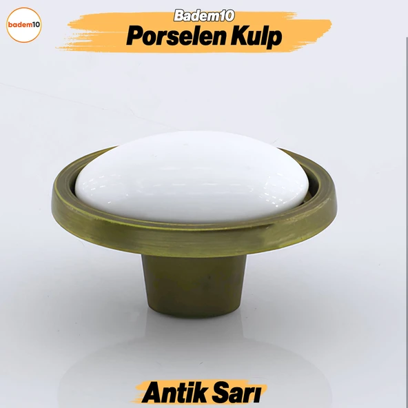 Çoruh Porselen Antik Sarı Kulp Düğme Çekmece Mutfak Mobilya Dolabı Dolap Kulpu Kulbu Metal Kulpları