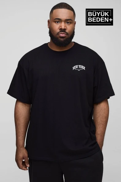 Erkek Büyük Beden New York Baskılı Bisiklet Yaka Tshırt SPR25BTS14 - Resim 3
