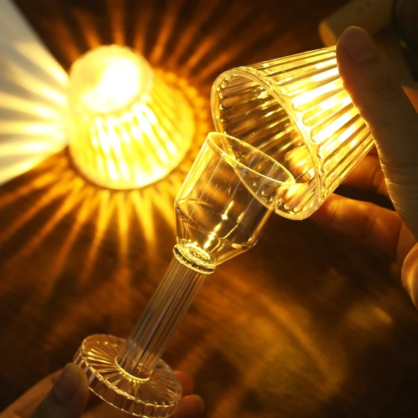 GÜN IŞIĞI LED MASA LAMBASI PİLLİ LED IŞIK ROMANTİK HEDİYE 2İN1 LED IŞIKLI MİNİ ABAJUR + IŞIKLI BARDAK - 5