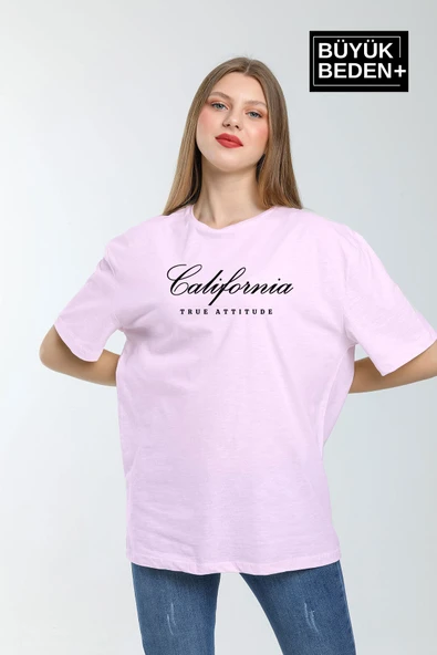 Kadın Büyük Beden El Yazılı California Baskılı Bisiklet Yaka Tshırt SPR25BTSK13 - 10