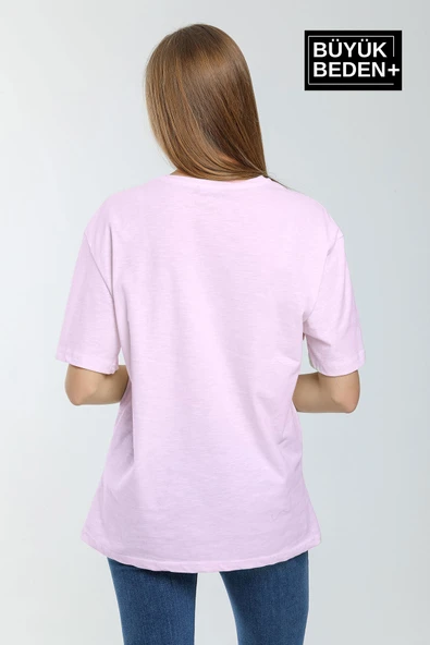 Kadın Büyük Beden El Yazılı California Baskılı Bisiklet Yaka Tshırt SPR25BTSK13 - 11