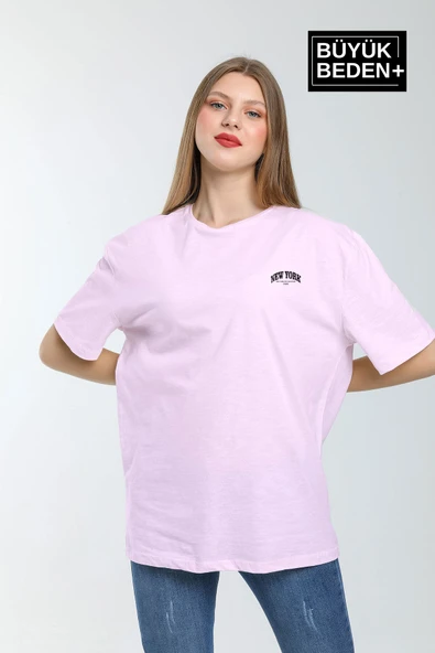 Kadın Büyük Beden New York Baskılı Bisiklet Yaka Tshırt SPR25BTSK14 - 10