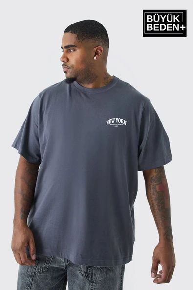 Erkek Büyük Beden New York Baskılı Bisiklet Yaka Tshırt SPR25BTS14 - Resim 11