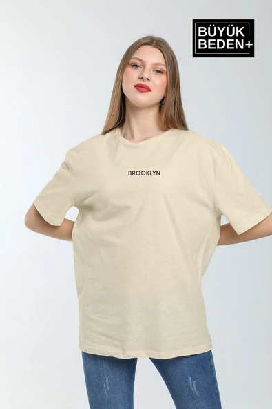 Süperlife Kadın Büyük Beden Orta Brooklyn Baskılı Bisiklet Yaka Tshırt SPR25BTSK11 - 10