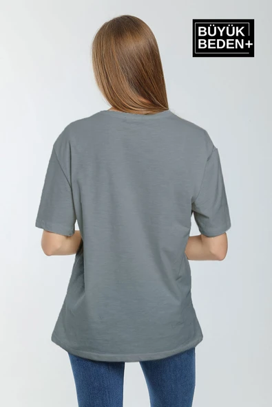 Kadın Büyük Beden El Yazılı Brooklyn Baskılı Bisiklet Yaka Tshırt SPR25BTSK12 - 7