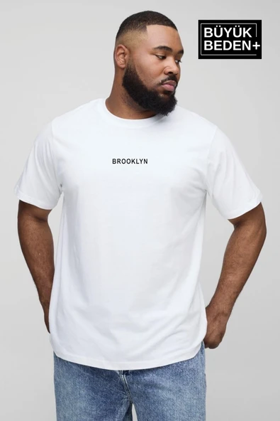 Erkek Büyük Beden Orta Brooklyn Baskılı Bisiklet Yaka Tshırt SPR25BTS11 - 3