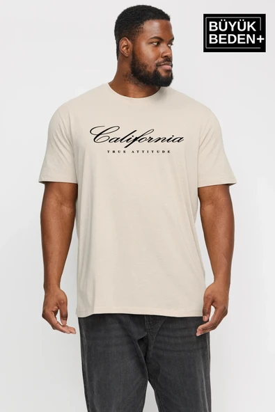 Erkek Büyük Beden El Yazılı California Baskılı Bisiklet Yaka Tshırt SPR25BTS13 - 7