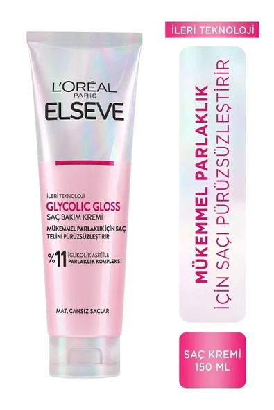 L'Oreal Paris Elseve Glycolic Gloss Mükemmel Parlaklık için Pürüzsüzleştirici Saç Kremi 150ml