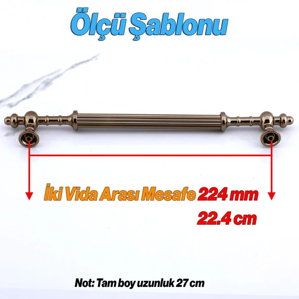 Metal Kulp 224 mm- 22.4 cm Mobilya Çekmece Mutfak Dolabı Dolap Kulpları Kulbu Kulpu Bronz - Resim 2