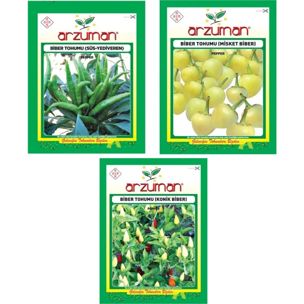 SÜS YEDİVEREN BİBER - KONİK BİBER - MİSKET BİBER 3'LÜ TOHUM SETİ ürün görseli 1