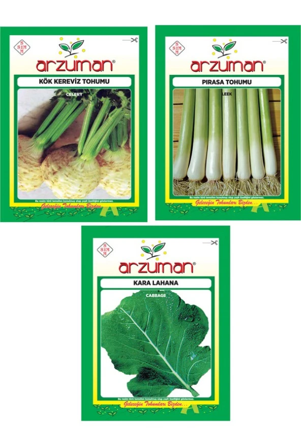 KÖK KEREVİZ - İNEGÖL PIRASA - KARA LAHANA 3'LÜ TOHUM SETİ ürün görseli 1