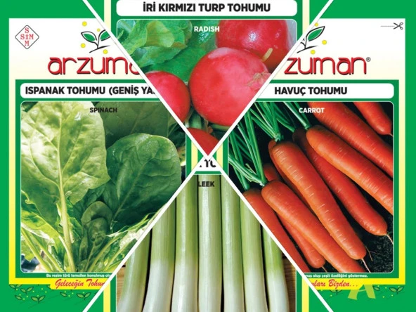 ISPANAK-PIRASA-KIRMIZI TURP-HAVUÇ 4'LÜ TOHUM SETİ ürün görseli