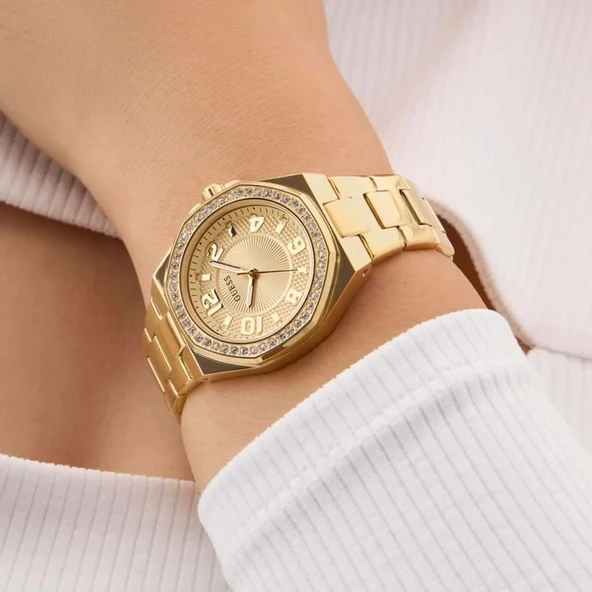 GUESS GUGW0877L2 ALTIN KAPLAMA TAŞLI KADIN KOL SAATİ - 6